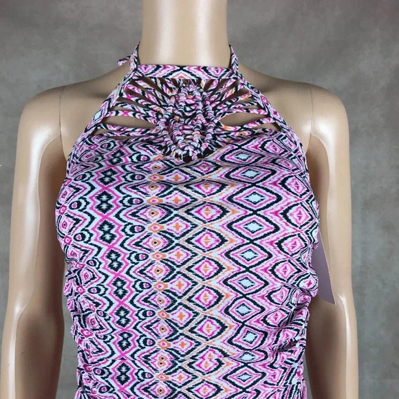 ISLAND ESCAPE Macramé Diamond Print Halter Tankini Top NWT 6 - Picture 4 of 9